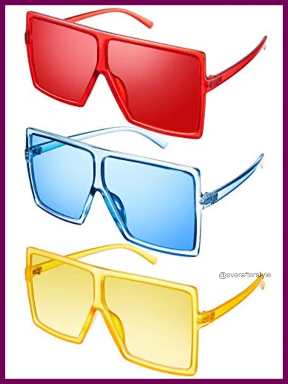 3 Pack Oversized Square Flat Top Sunglasses PC Plastic UV Protection
